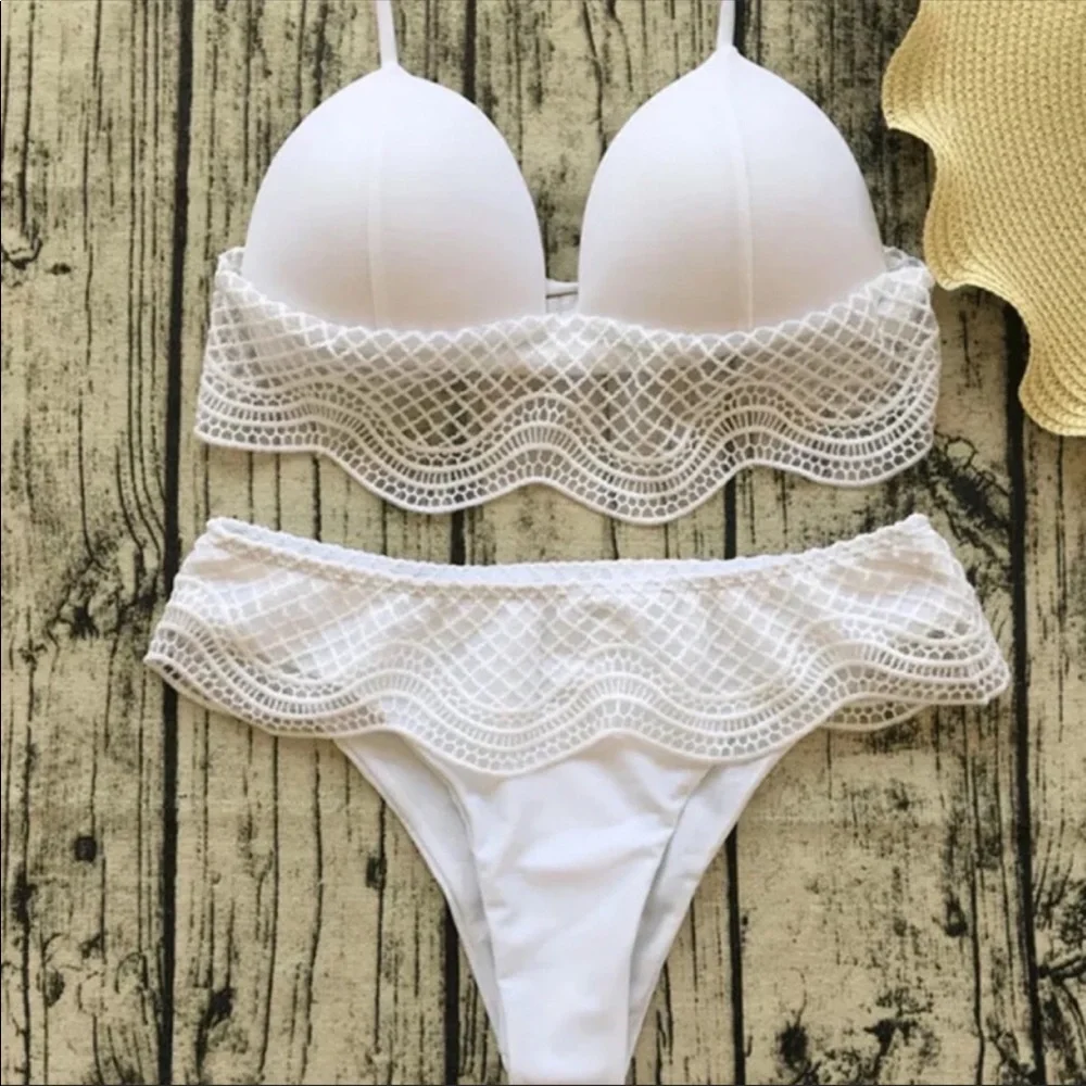 💰SALE💰”SUGAR AND SPICE” WHITE CHEEKY PADDED TOP BIKINI NEW - Picture 3 of 8